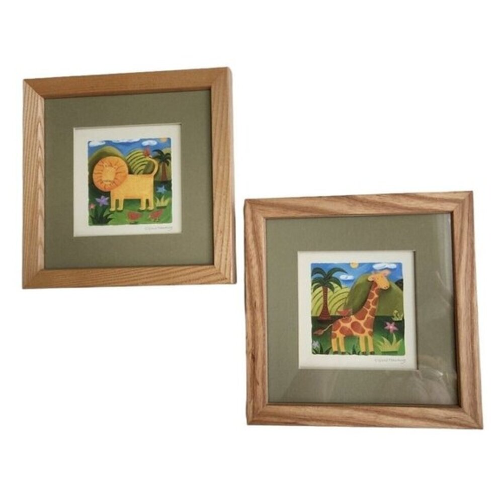 Sophie Harding Giraffe‎ Lion Two Matted Framed Art Reprints Kids Room Decor READ